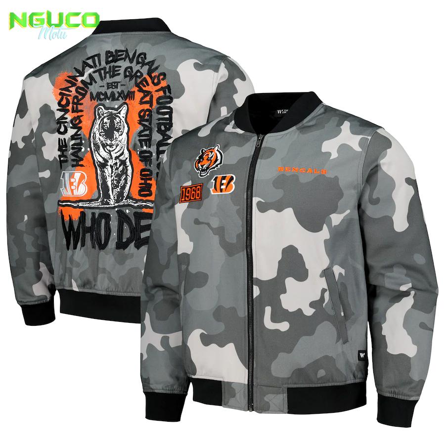 Unisex the wild collective gray cincinnati bengals camo bomber jacket