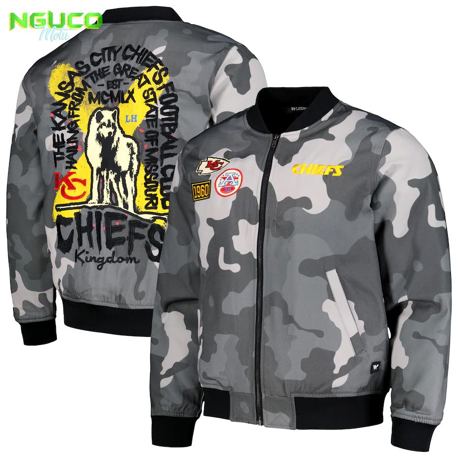 Unisex the wild collective gray kansas city chiefs camo full-zip bomber jacket