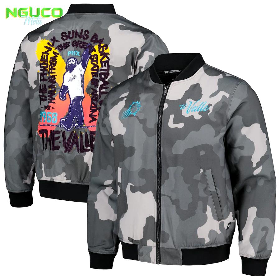 Unisex the wild collective gray phoenix suns 2023/24 city edition camo bomber full-zip jacket