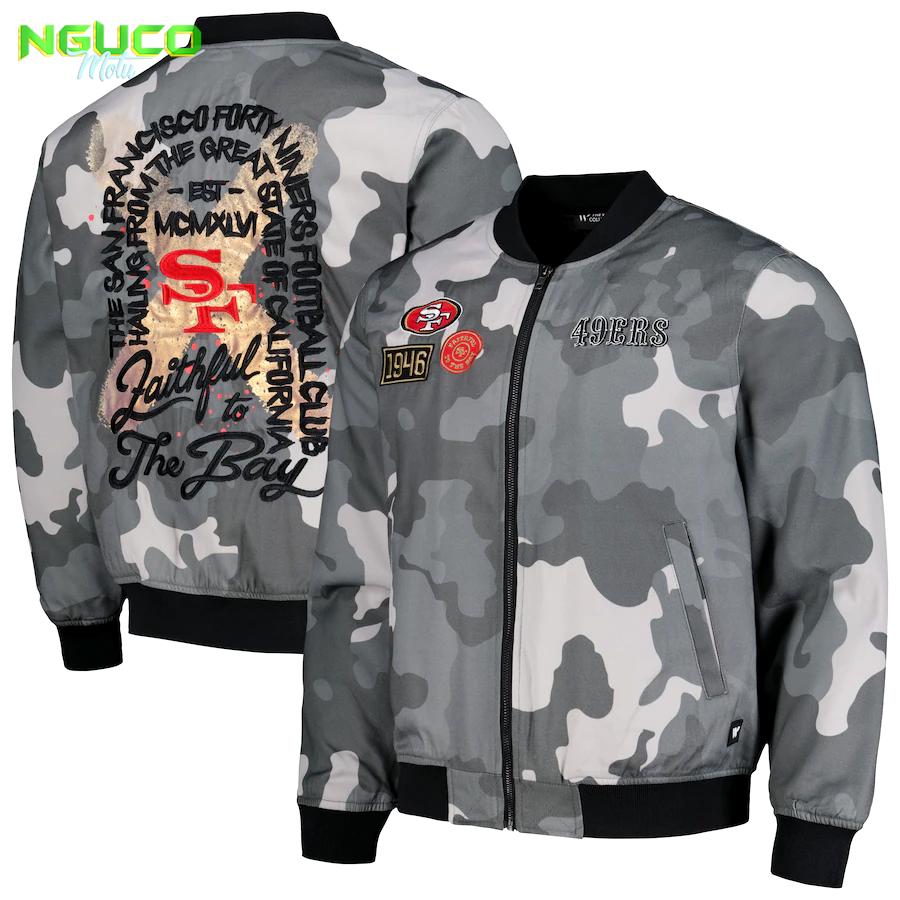 Unisex the wild collective gray san francisco 49ers camo full-zip bomber jacket
