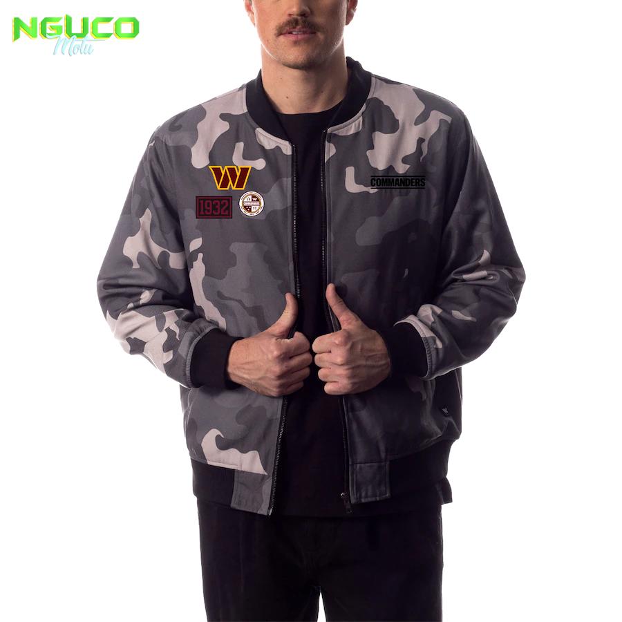 Unisex washington commanders the wild collective gray camo bomber jacket