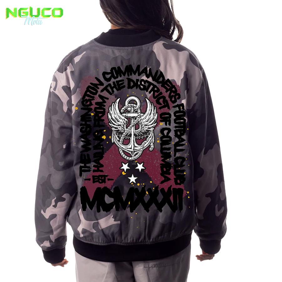 Unisex washington commanders the wild collective gray camo bomber jacket