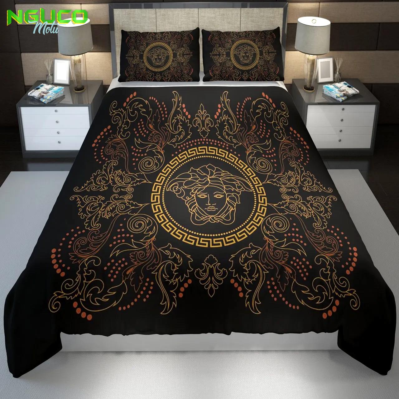 Versace black fashion luxury brand bedding set bedspread duvet cover set