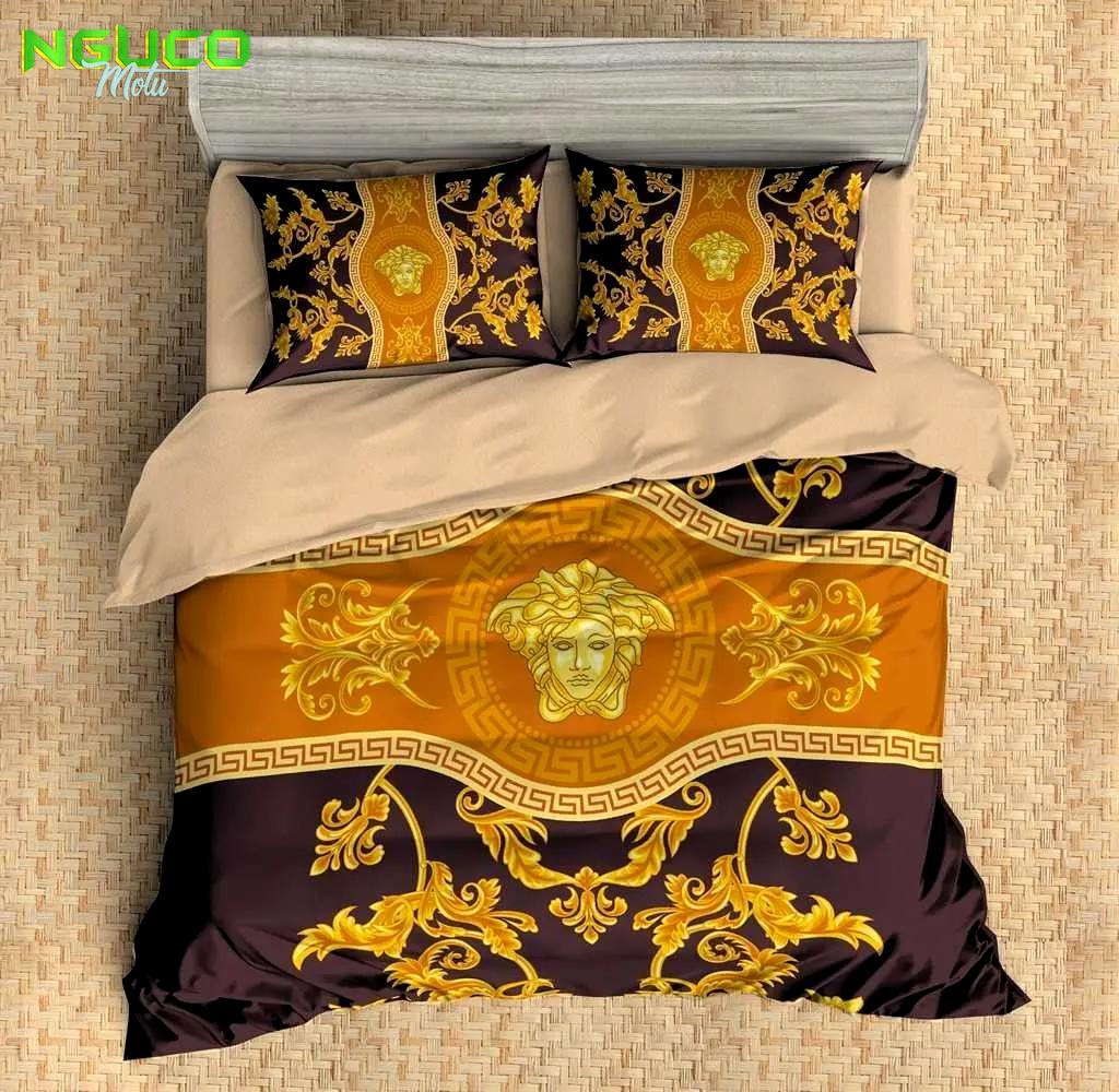 Versace brown golden fashion luxury brand bedding set bedspread duvet cover set