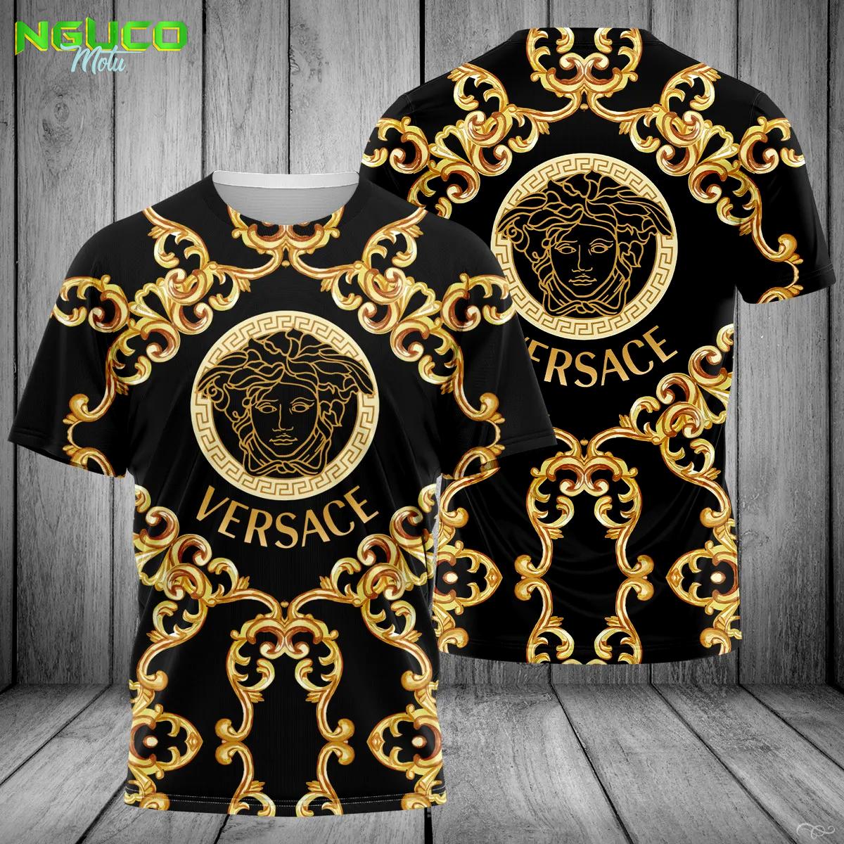 Versace medusa golden pattern black luxury brand premium t-shirt outfit for men women