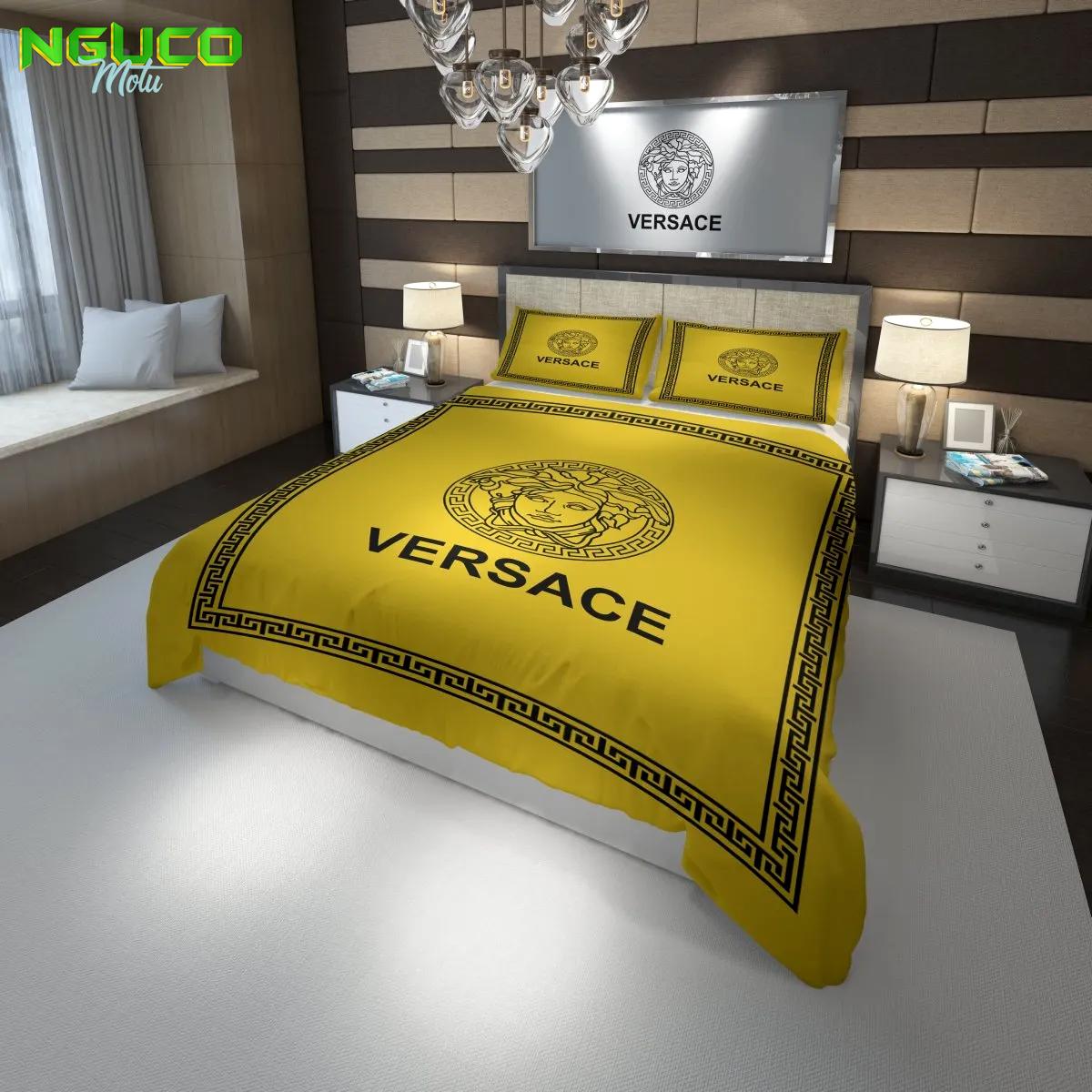 Versace yellow fashion luxury brand bedding set bedspread duvet cover set