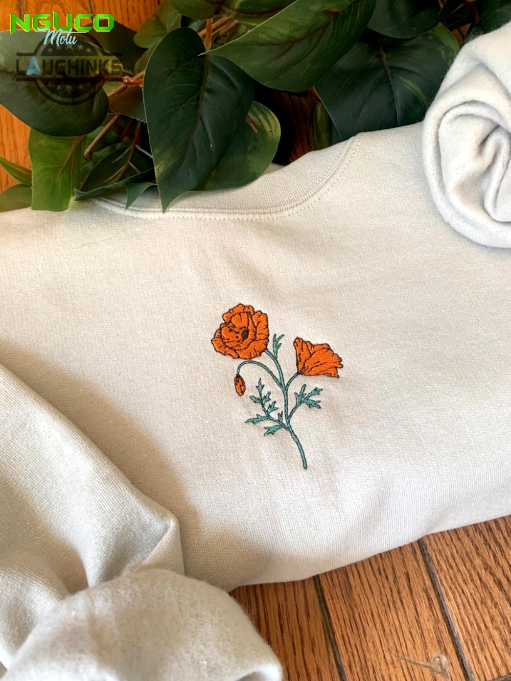 Vintage style poppy embroidered crewneck embroidery tshirt sweatshirt hoodie gift