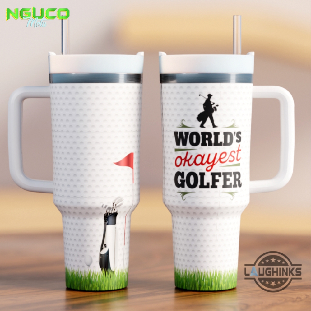 Worlds okayest golfer 40oz crewcup stainless steel stanley tumbler dupe 40 oz stainless steel travel cups with handle lid and straw new