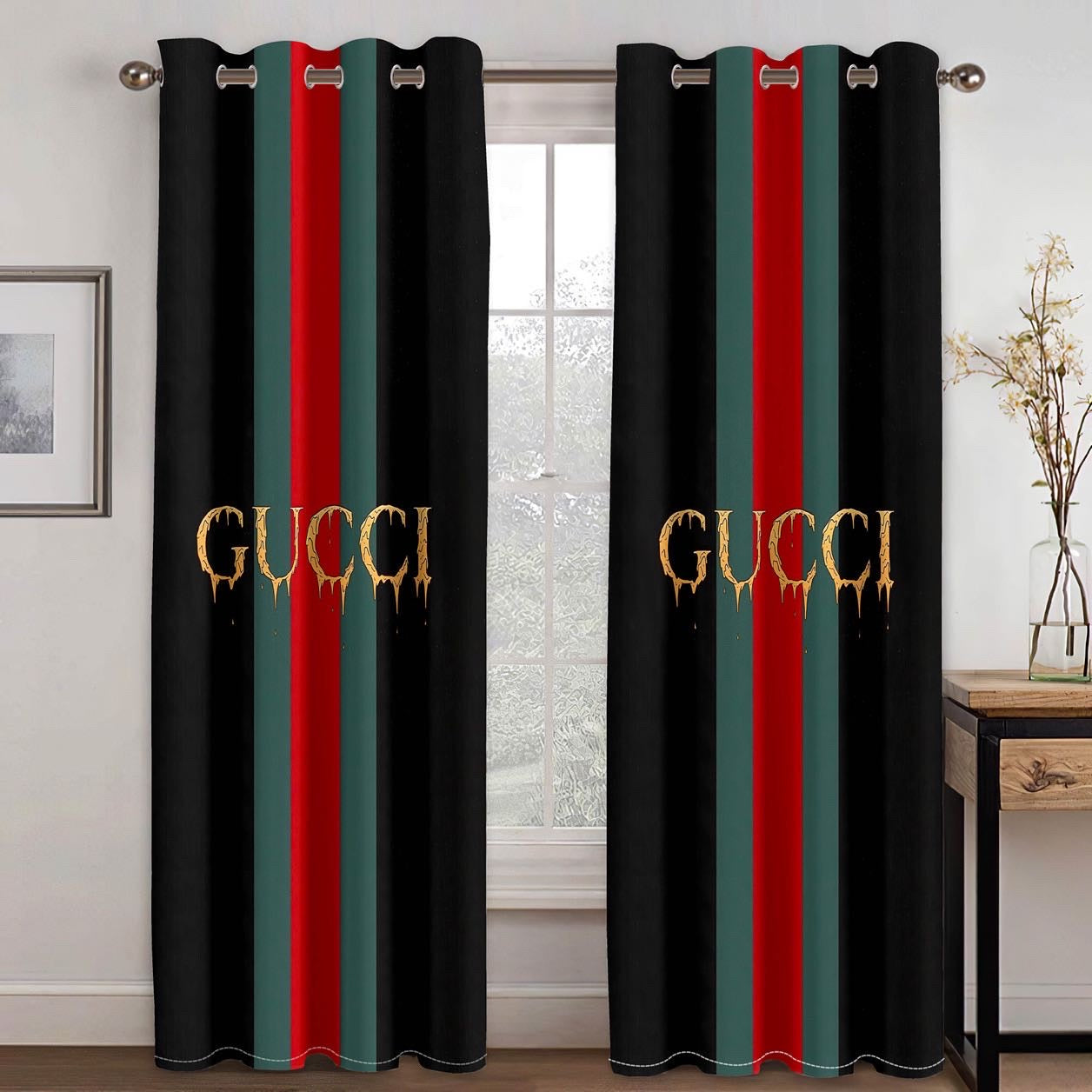 Gucci black window curtains hot 2023 set for living room bedroom farmhouse style home decor