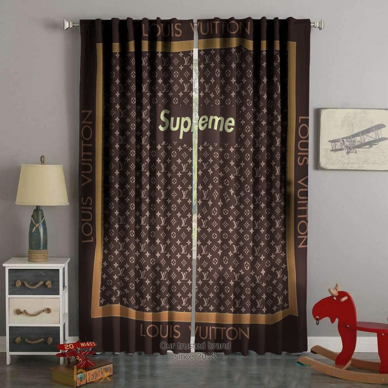 Supreme lv brown square window curtains hot 2023 luxury bedroom living room home decor