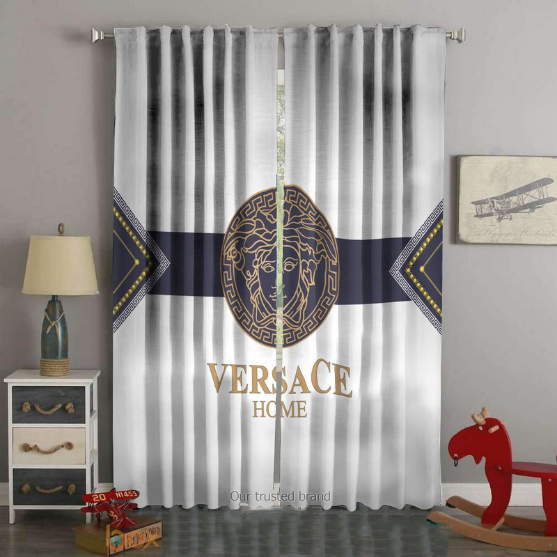 Versace grey navy window curtains hot 2023 luxury bedroom living room home decor