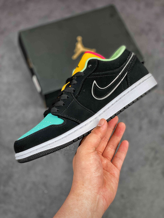 Air jordan 1 low black/aurora green/laser orange