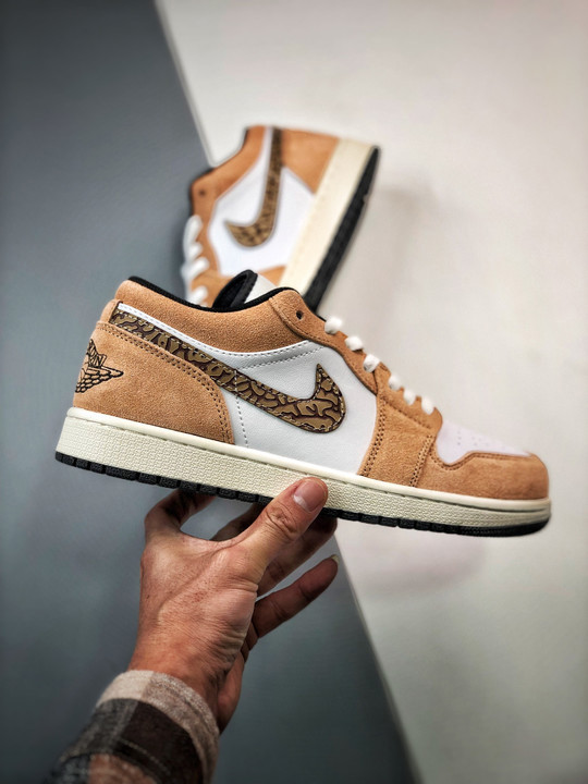Air jordan 1 low brown elephant hemp/metallic gold-white-tan-black