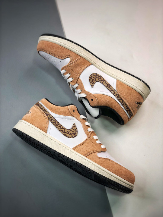 Air jordan 1 low brown elephant hemp/metallic gold-white-tan-black