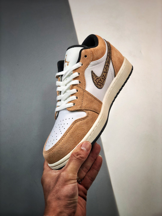 Air jordan 1 low brown elephant hemp/metallic gold-white-tan-black