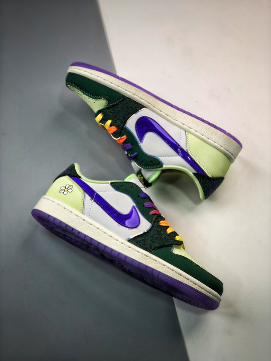 Air jordan 1 low doernbechergorge green/court purple-white-barely volt
