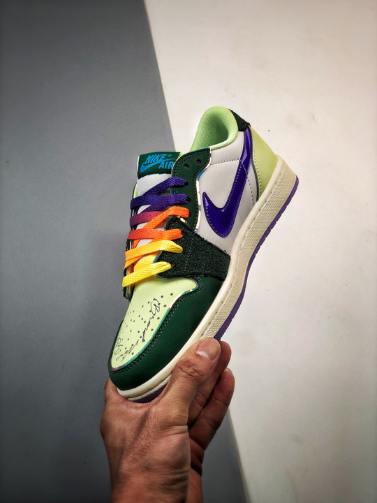 Air jordan 1 low doernbechergorge green/court purple-white-barely volt