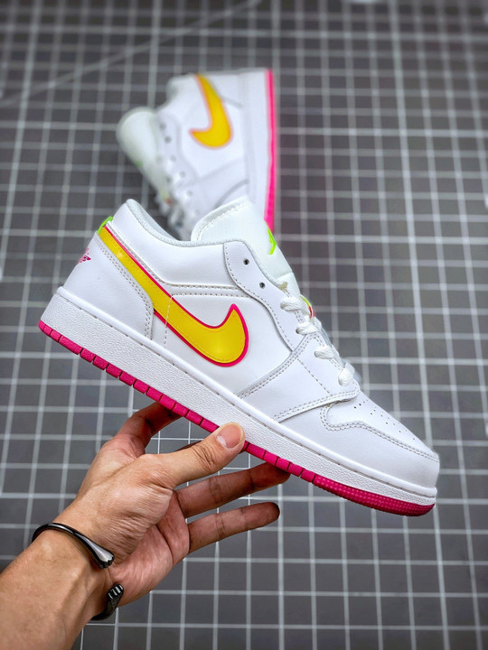 Air jordan 1 low gs white yellow pink cv4610-100