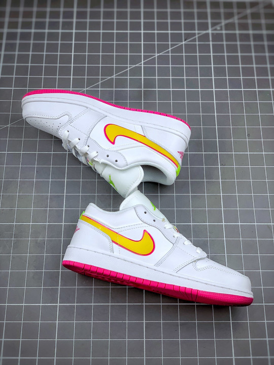Air jordan 1 low gs white yellow pink cv4610-100