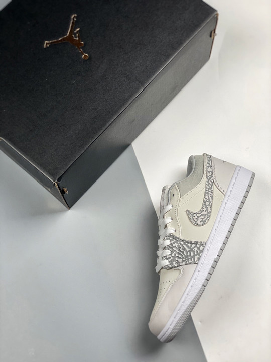 Air jordan 1 low prm elephant printwhite/neutral grey-sail