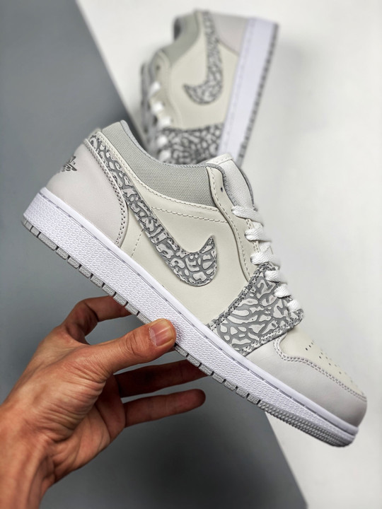 Air jordan 1 low prm elephant printwhite/neutral grey-sail