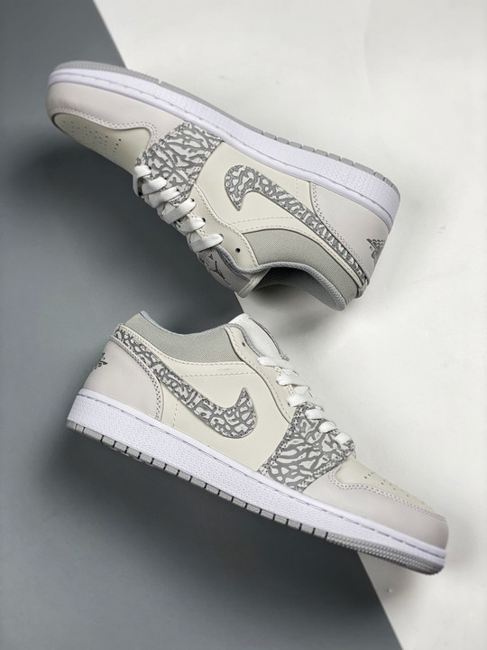 Air jordan 1 low prm elephant printwhite/neutral grey-sail