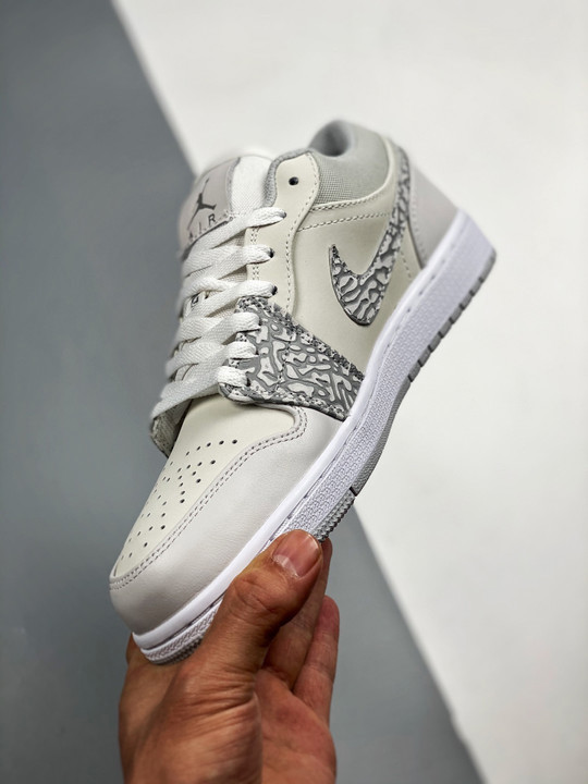 Air jordan 1 low prm elephant printwhite/neutral grey-sail