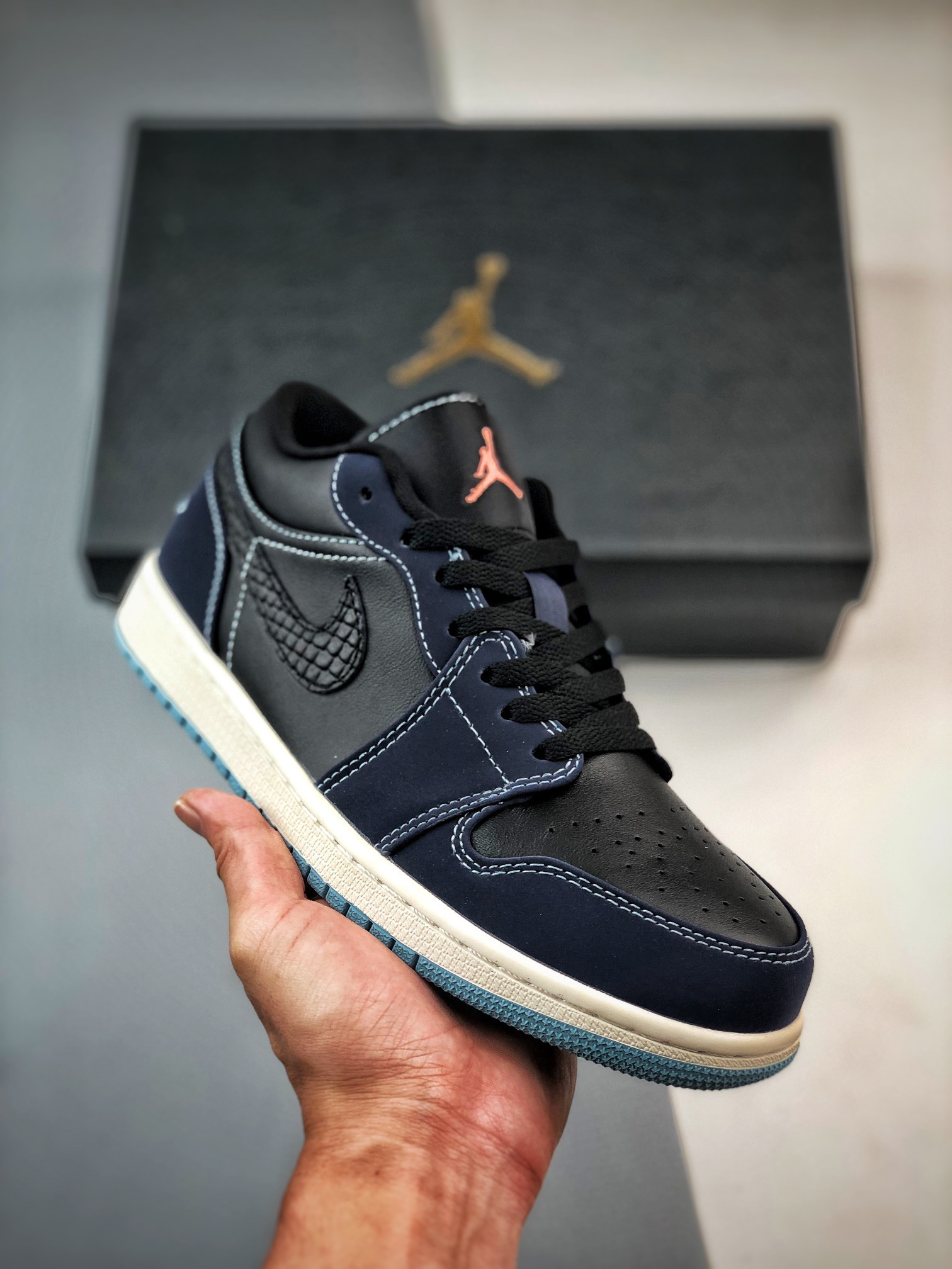 Air jordan 1 low snakeskin midnight navy fj5478-010