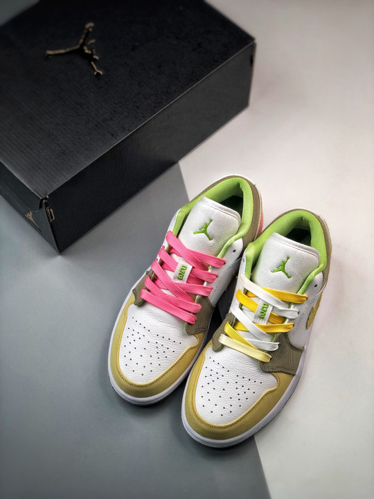 Air jordan 1 low white/vivid green dj0341-100