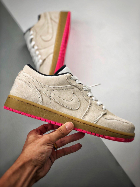 Air jordan 1 low white/white-gym yellow-hyper pink