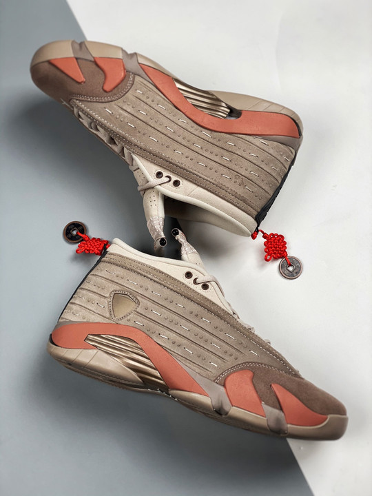 Clot x air jordan 14 low sepia stone/terra blush-desert sand