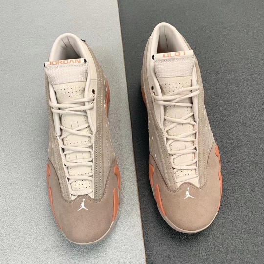 Clot x air jordan 14 low sepia stone/terra blush-desert sand