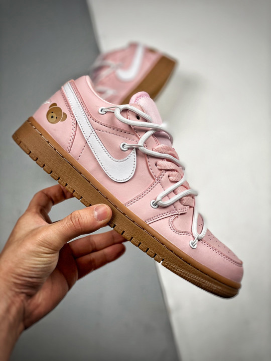 Custom air jordan 1 low arctic pink/white-gum light brown
