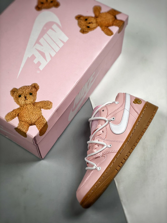 Custom air jordan 1 low arctic pink/white-gum light brown