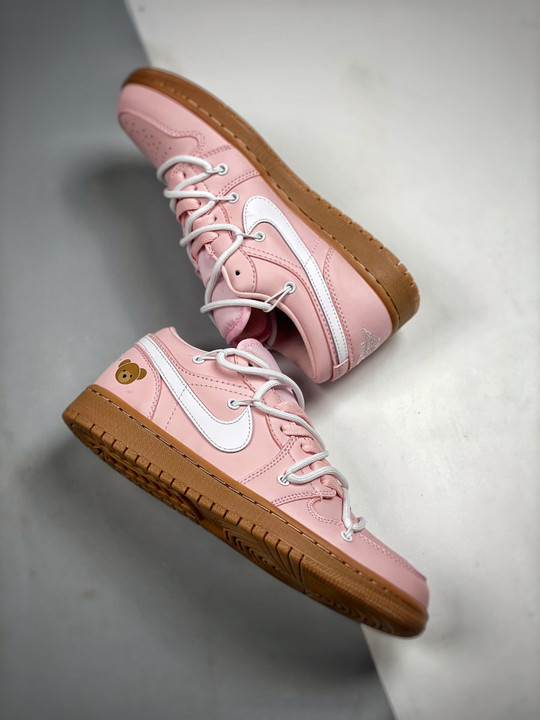 Custom air jordan 1 low arctic pink/white-gum light brown