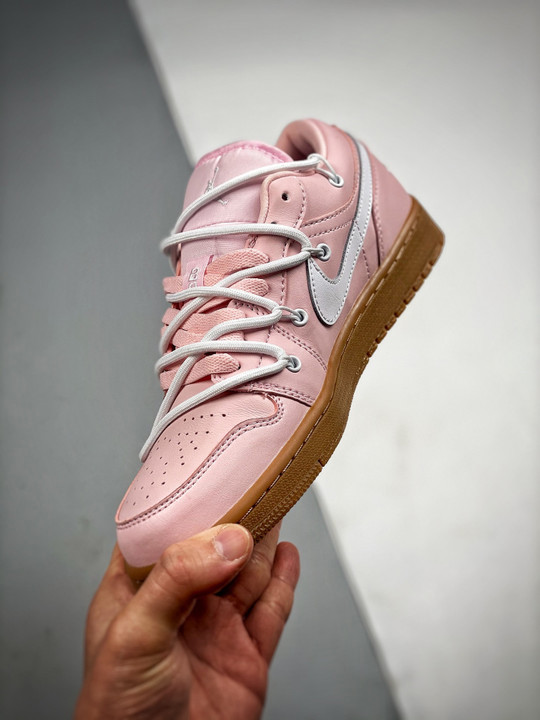 Custom air jordan 1 low arctic pink/white-gum light brown