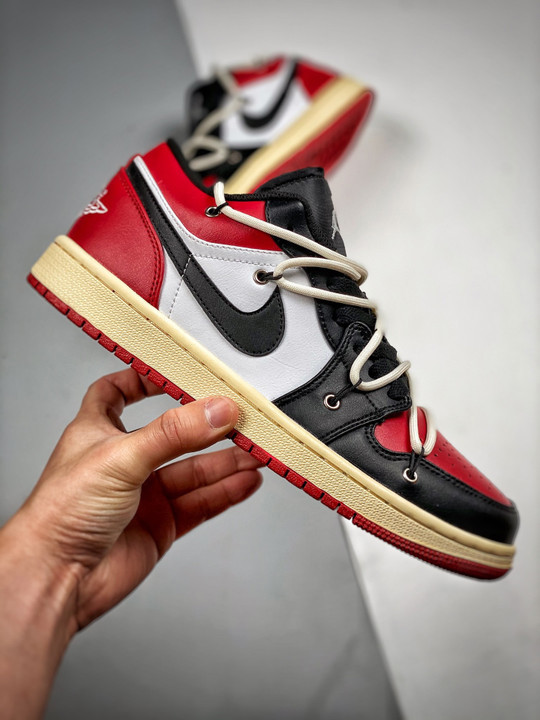 Custom air jordan 1 low black red white