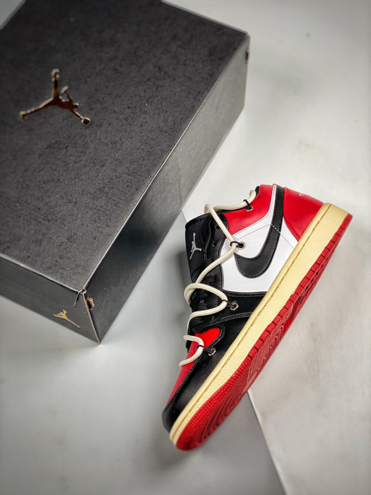 Custom air jordan 1 low black red white