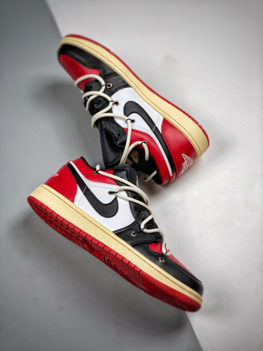 Custom air jordan 1 low black red white