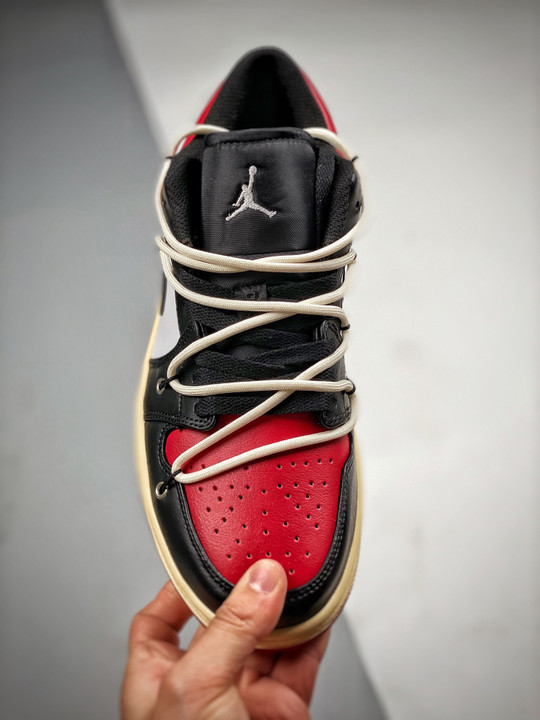 Custom air jordan 1 low black red white