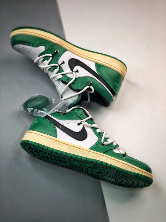 Custom air jordan 1 low pine green white