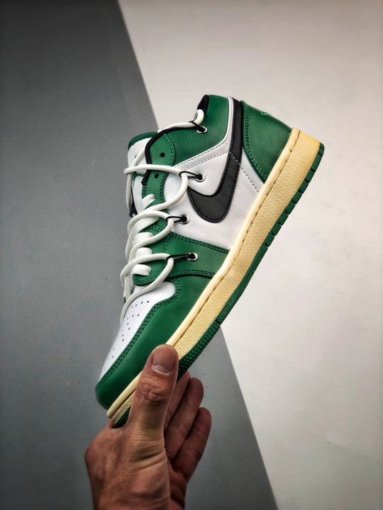 Custom air jordan 1 low pine green white
