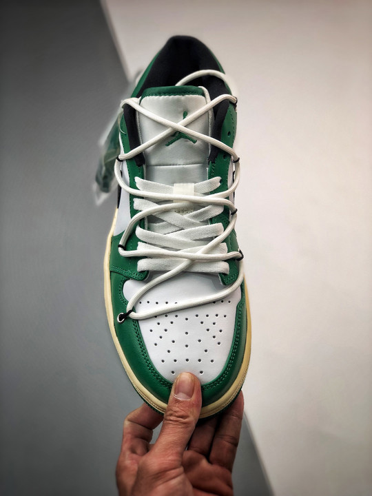 Custom air jordan 1 low pine green white