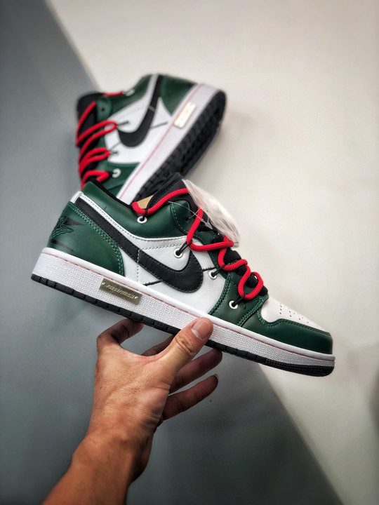 Custom air jordan 1 low pine green white black