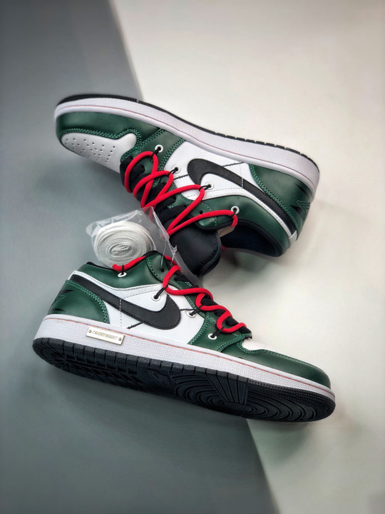 Custom air jordan 1 low pine green white black