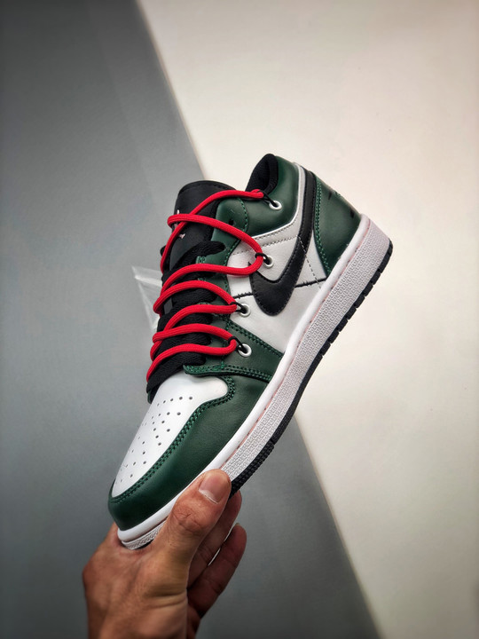 Custom air jordan 1 low pine green white black