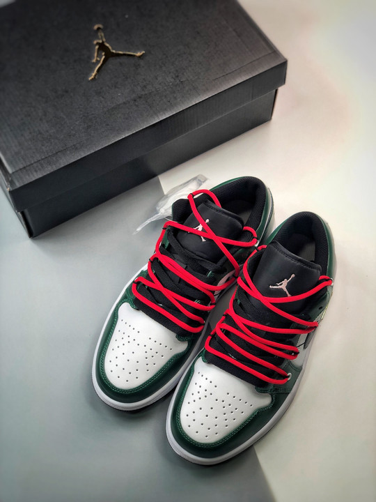Custom air jordan 1 low pine green white black