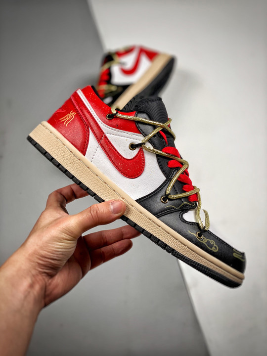 Custom air jordan 1 low white black red