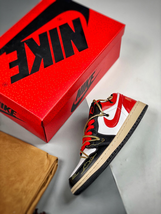 Custom air jordan 1 low white black red