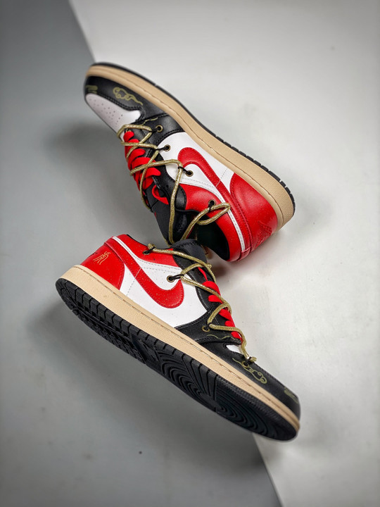 Custom air jordan 1 low white black red
